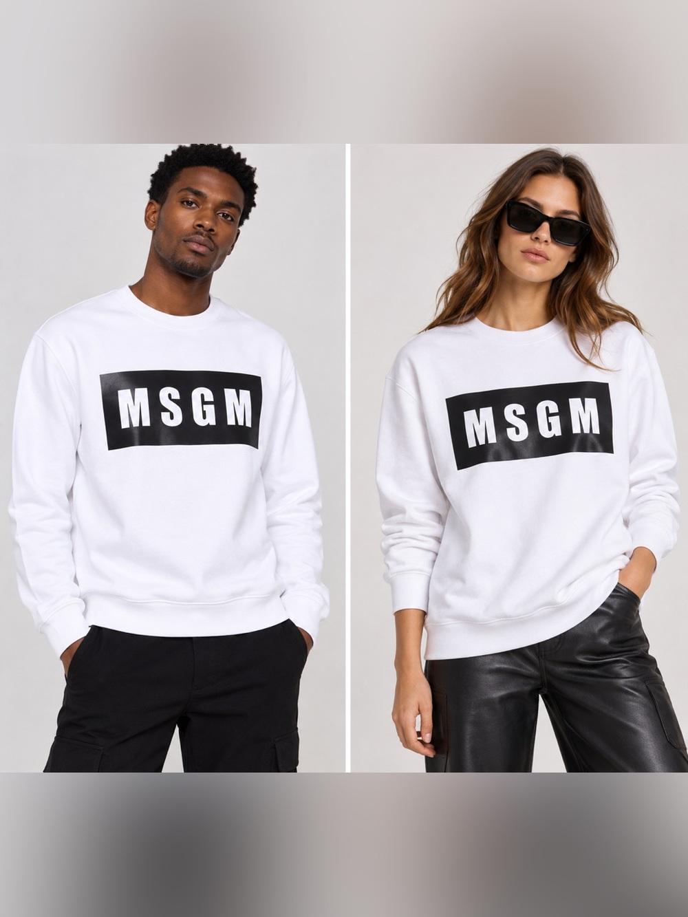 MSGM Logo Print Sweatshirt White Black Unisex Made in Italy Size L NWOT